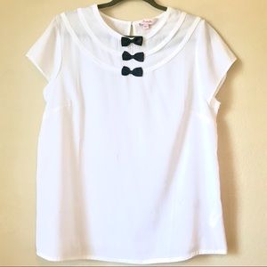 Simply Be White Blouse with Black Bow Ties - Sz 12
